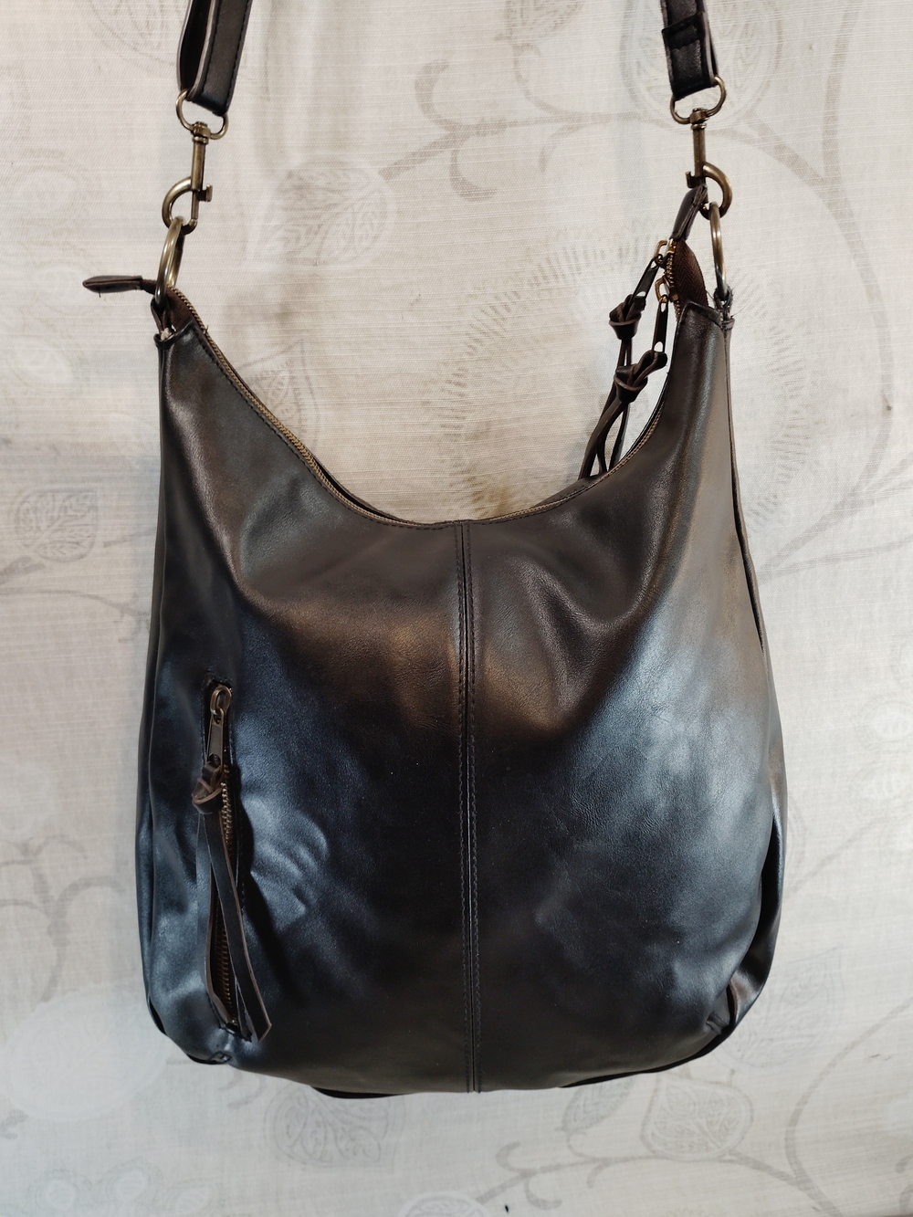 Classic Dark Brown Faux Leather Hobo/Backpack Bag